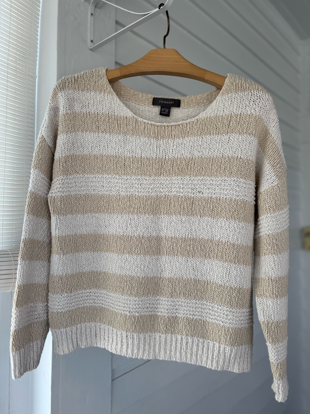 Primark Beige and Cream Striped Crew Neck Sweater